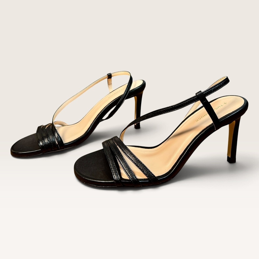 Tuckernuck Scarlet Heels Strappy Slingback Stiletto Heels Black Leather US 7